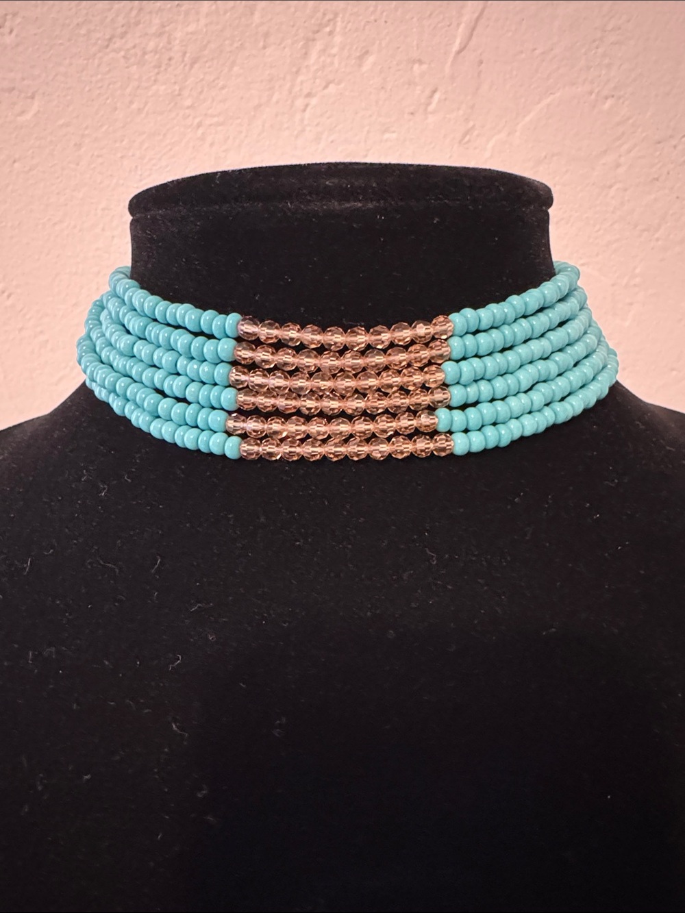 Turquoise and Swarovski Beaded Multi-Strand Choker Necklace - Tommassini